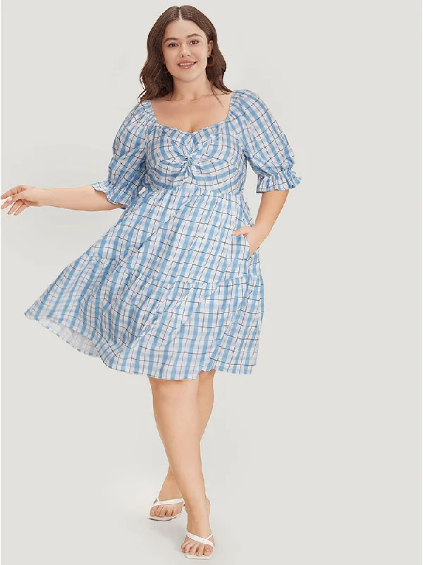 Twist Front Square Neck Ruffle Layered Hem Bell Sleeve Dress Street style unclassified dresses
