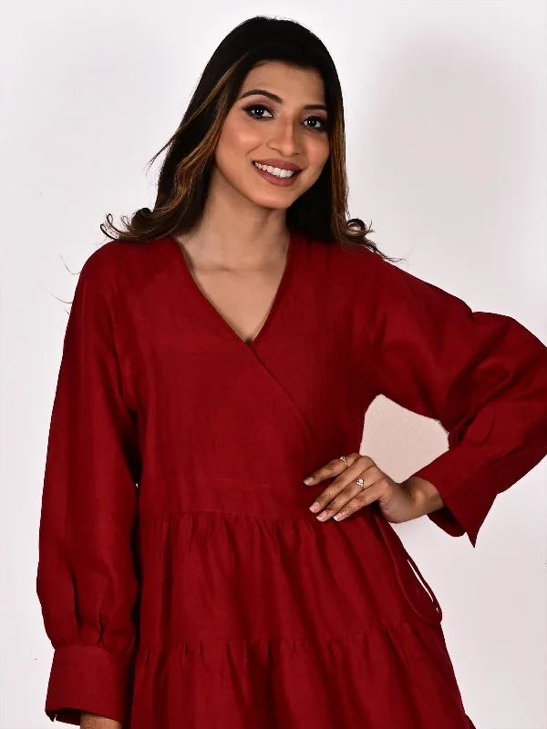 STELLA Cotton-Linen Frill Wrap Dress: Made to Order/Customizable Fall unclassified dresses
