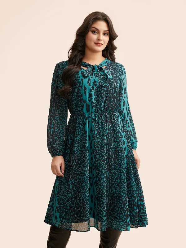 Leopard Print Elastic Waist Tie Knot Dress Metallic unclassified dresses