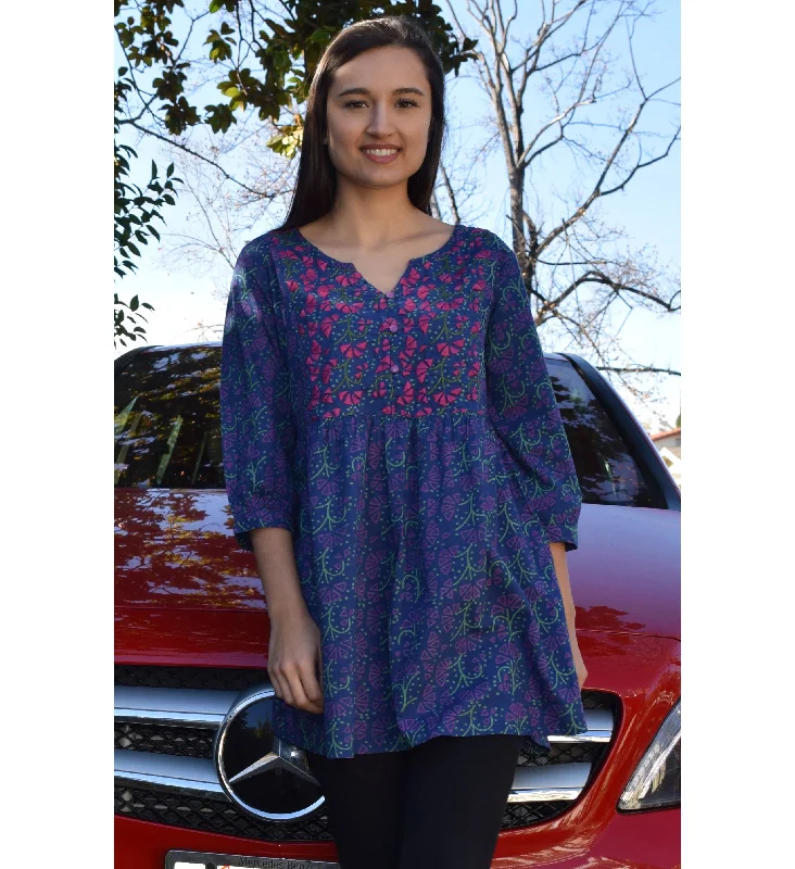 Megha Pure Cotton Printed and Hand Embroidered Tunic Neutral tone unclassified dresses