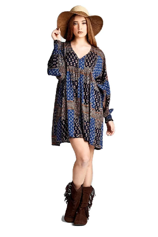 Baby Doll Color Block Dress, Blue Wrap unclassified dresses