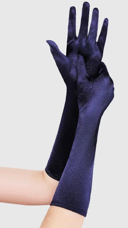 Dark Blue Satin Gloves Metallic unclassified dresses