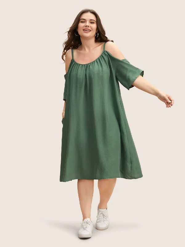 Solid Textured Dolman Sleeve Loose Fit Dress Cocktail unclassified dresses