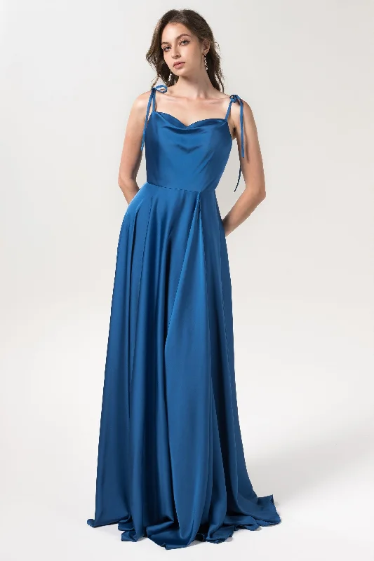 A-Line Sweep-Brush Train Luxe Satin Bridesmaid Dress Formal Dresses CB0620 Corset unclassified dresses