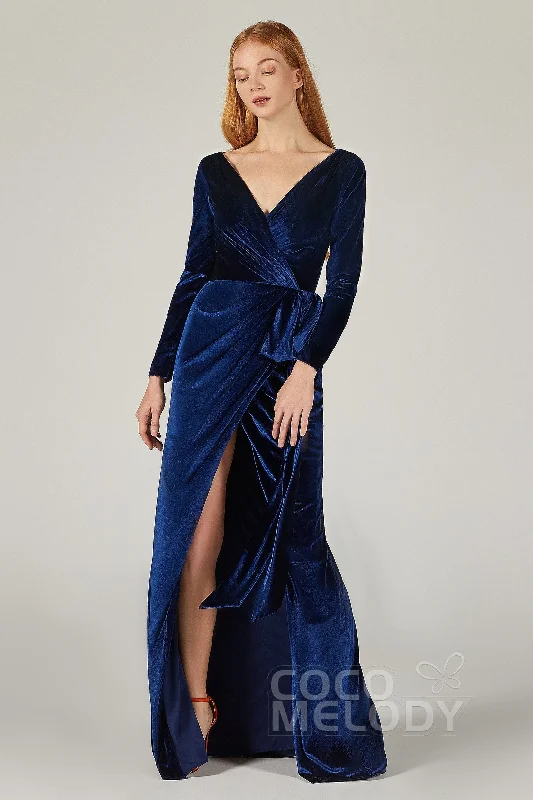 Sheath-Column Floor Length Velvet Bridesmaid Dress CB0366 Monochrome unclassified dresses