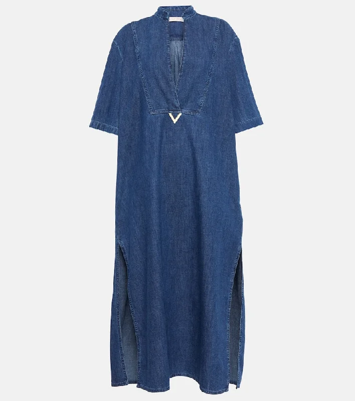 Valentino VGOLD denim kaftan Ripped Front Denim Skirt