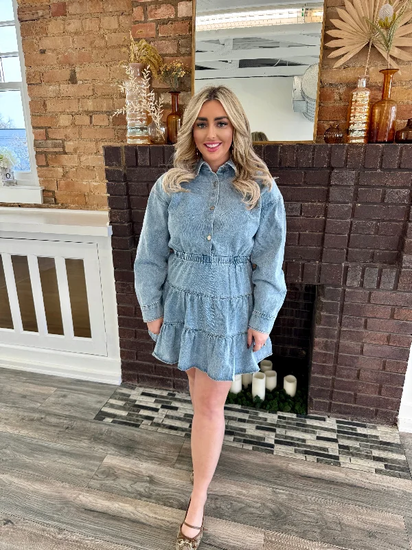Darlene Denim Dress Flared Hem Denim Skirt