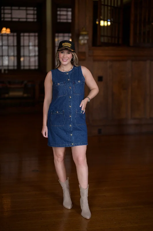 Charlie Denim Dress - Denim Embroidered Denim Skirt