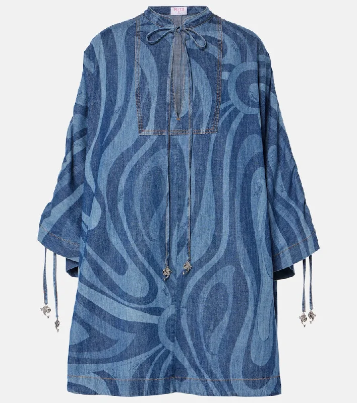 Pucci Marmo-print denim kaftan Denim Skirt Appeal