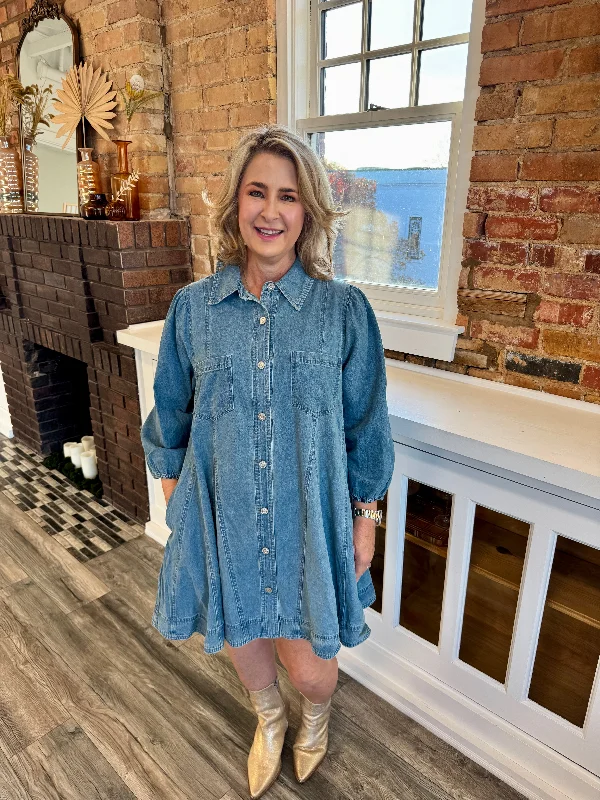Sherry Denim Dress Mid-Length Denim Skirt