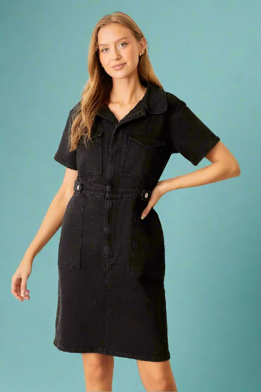 Denim Zip Up Dress Black Fashionable Denim Skirt