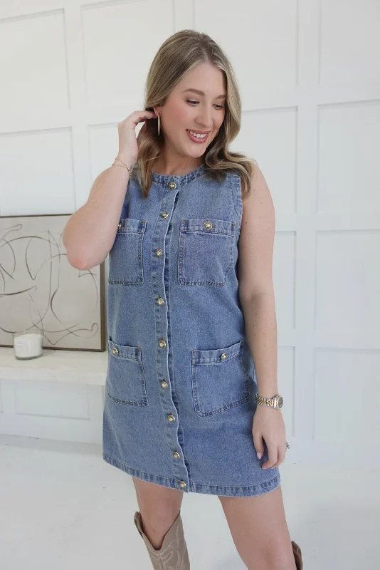 Charlie Denim Dress - Lt Denim High Rise Denim Skirt