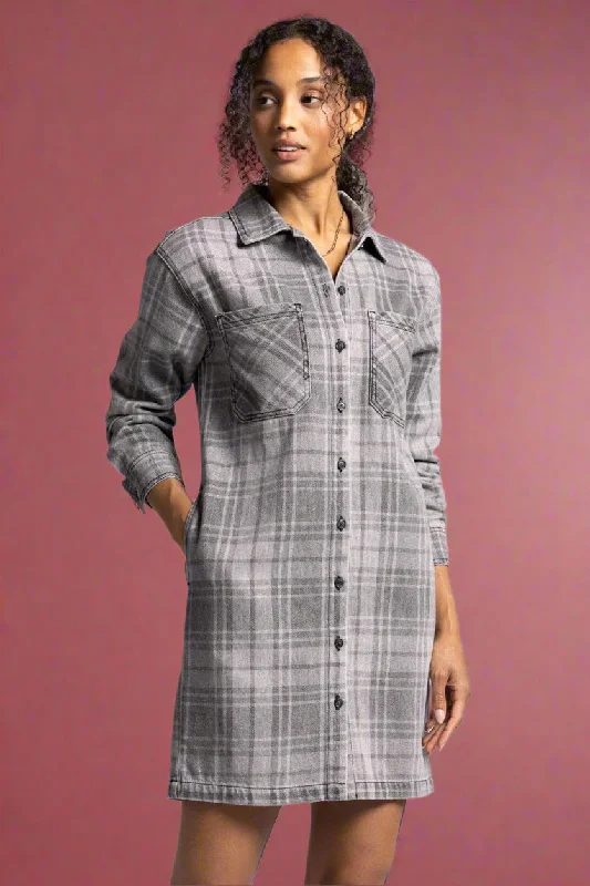 Mona Button Down Denim Dress Plaid Comfortable Denim Skirt