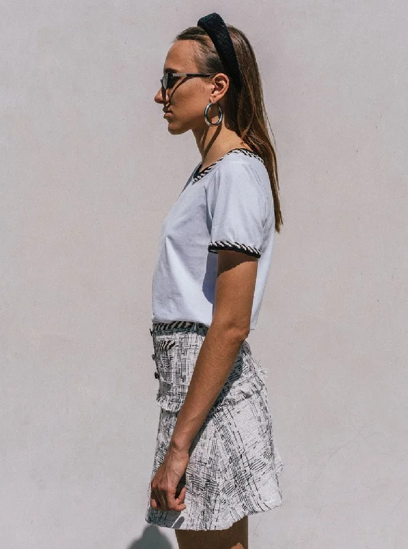 Ambre White T-shirt with Tweed Detailing