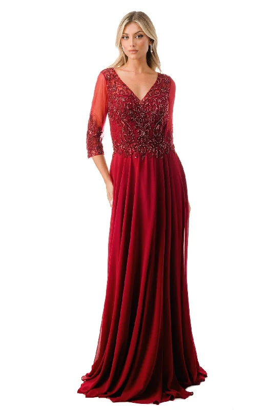 Bead Embroidered 3/4 Sleeve Gown by Coya M2722