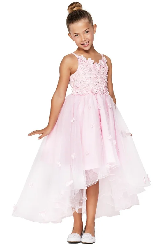 Girls High Low Dress with 3D Appliques by Cinderella Couture 9019