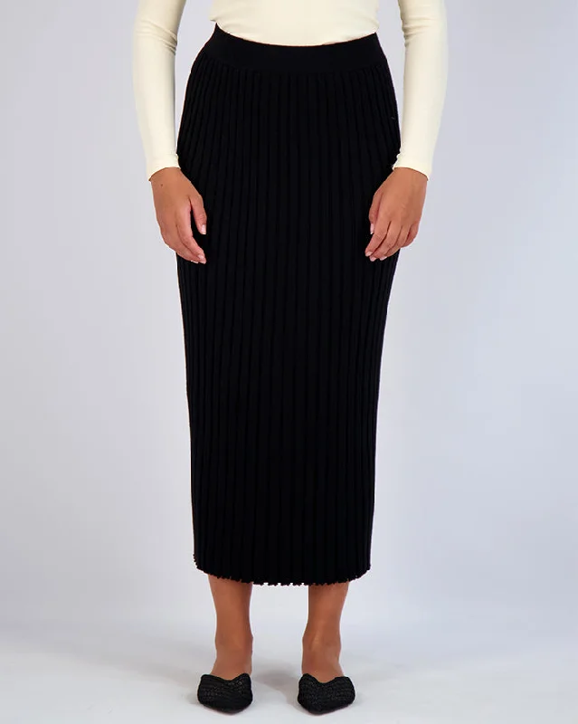 KNIT PLEATED SKIRT-BLACK