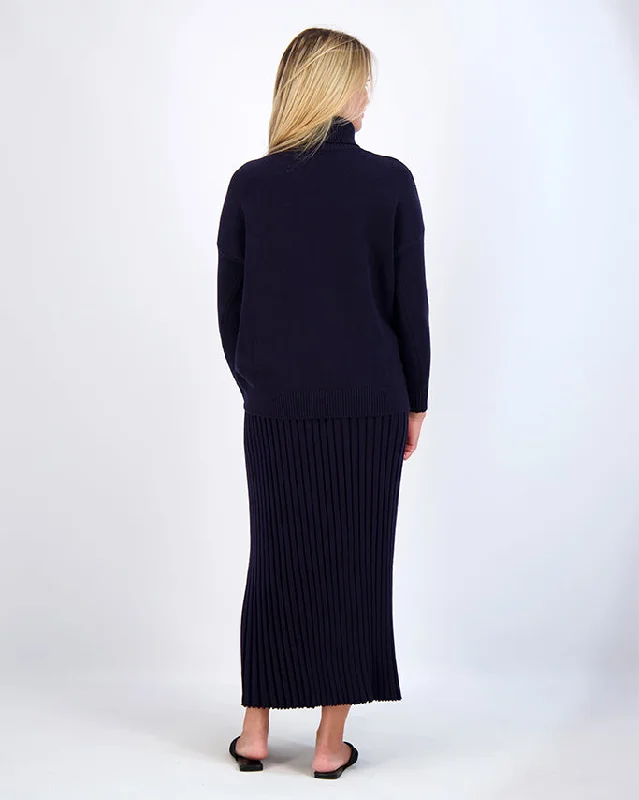 KNIT PLEATED SKIRT-NAVY