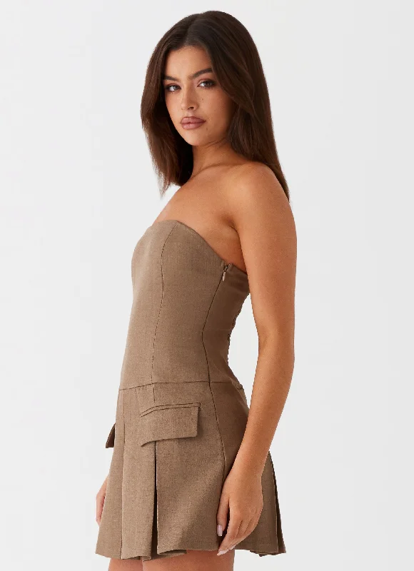 Deal-Breaker Mini Dress - Brown Beige