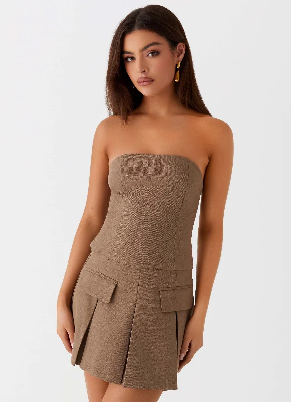 Deal-Breaker Mini Dress - Brown Beige