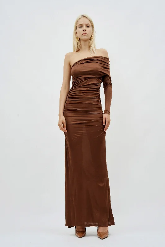 Draped Long Sleeve Bronze Gown