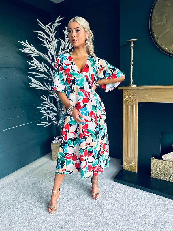 Jasmine Angel Sleeve Midi Dress Floral