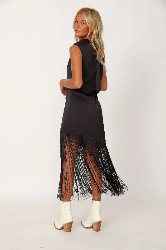 Kyron Fringed Hem Cowl Neck Midi Dress