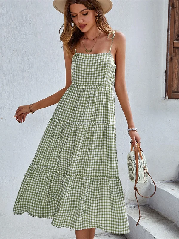 FashionSierra - Boho Plaid Backless Casual Ruffles Party Beach Sundress