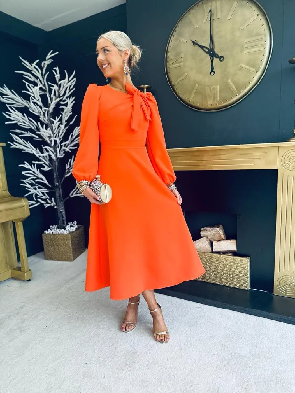 Lauren Detailed Occasion Dress Electric Orange