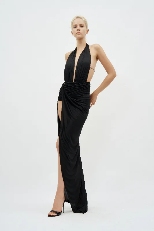 Open Draped Black Gown