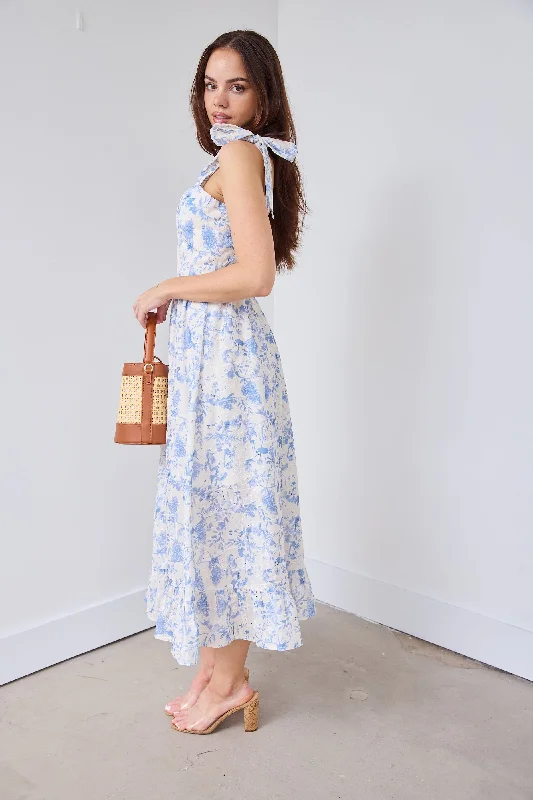 SALE - Peggy Printed Tie Strap Midi Dress