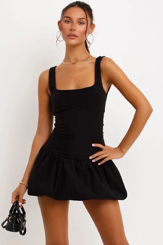 Puffball Dress With Scoop Neck Black