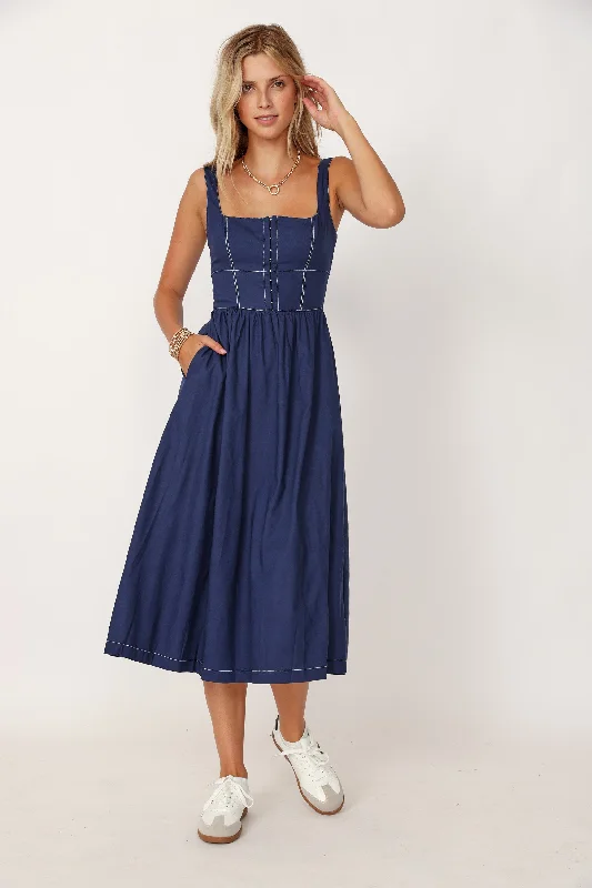 Rose Denim Midi Dress