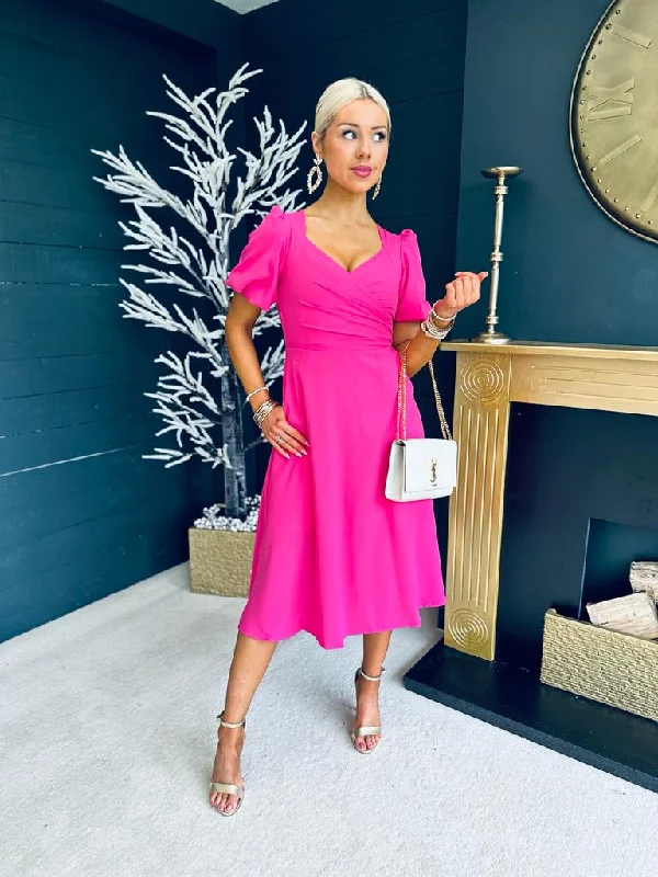 Tamsin Shoulder Detail Midi Dress Pink