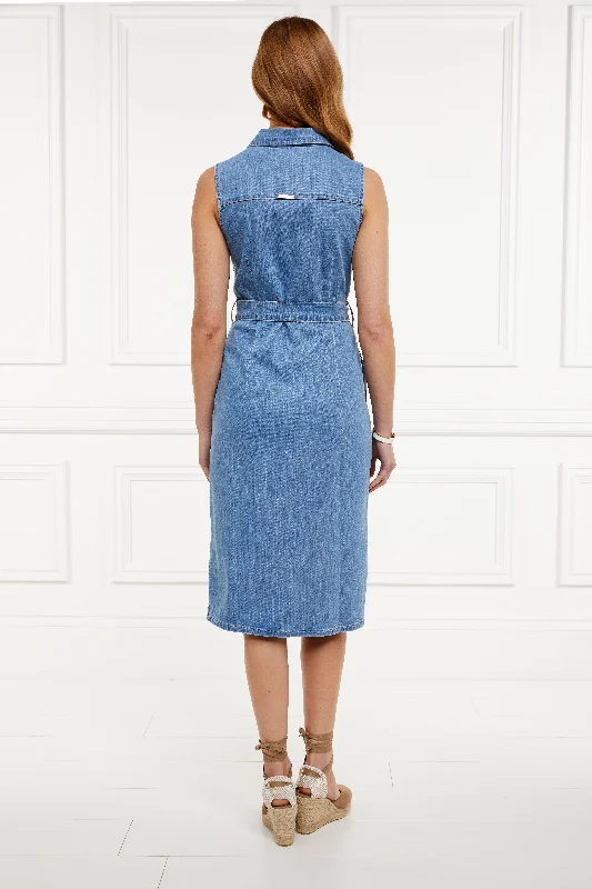 Denim Sleeveless Shirt Dress (Light Indigo Wash)