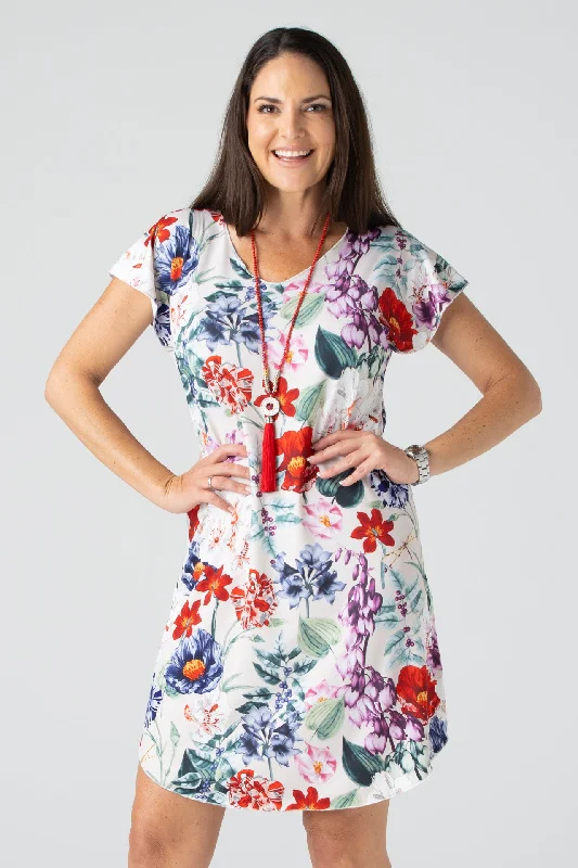 Flowers Print Short Sleeve Jersey Shift Dress