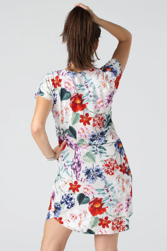 Flowers Print Short Sleeve Jersey Shift Dress