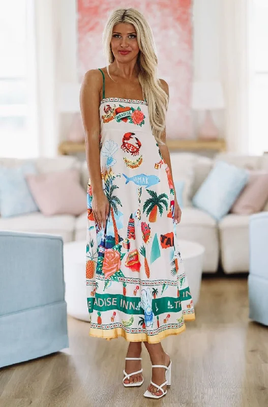 Groovin' in Paradise Maxi Dress - Cream, Yellow and Green