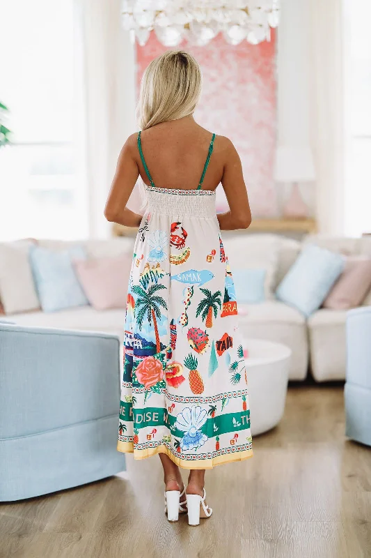 Groovin' in Paradise Maxi Dress - Cream, Yellow and Green