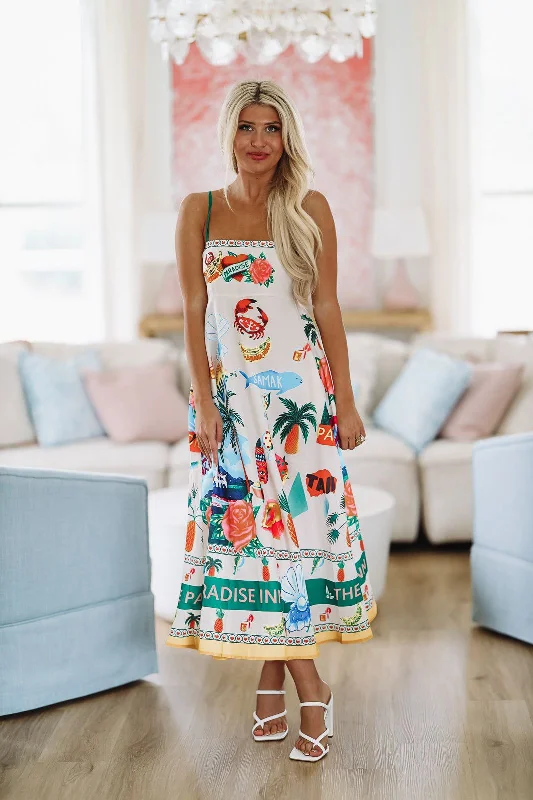 Groovin' in Paradise Maxi Dress - Cream, Yellow and Green