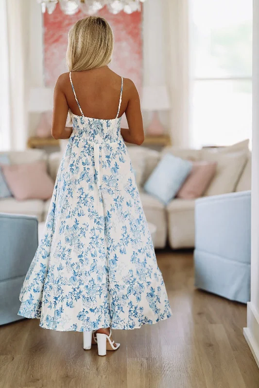 In a Dream Maxi Dress - White and Blue