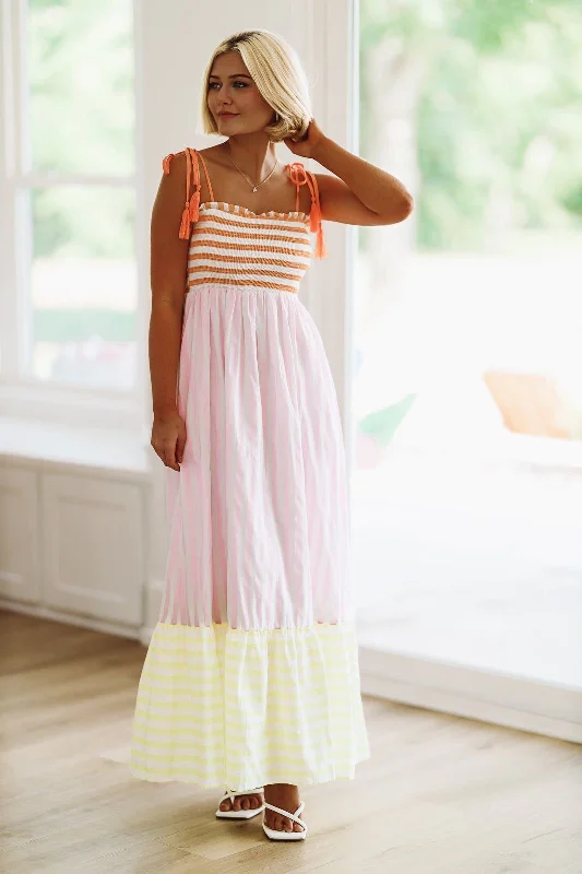 Striped Sherbet Maxi Dress - Pink, Orange and Yellow