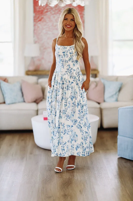 Summer Classic Midi Dress - Blue and White