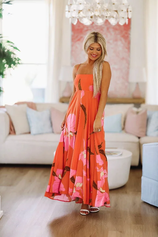 Week in Tulum Maxi Dress - Orange and Pink