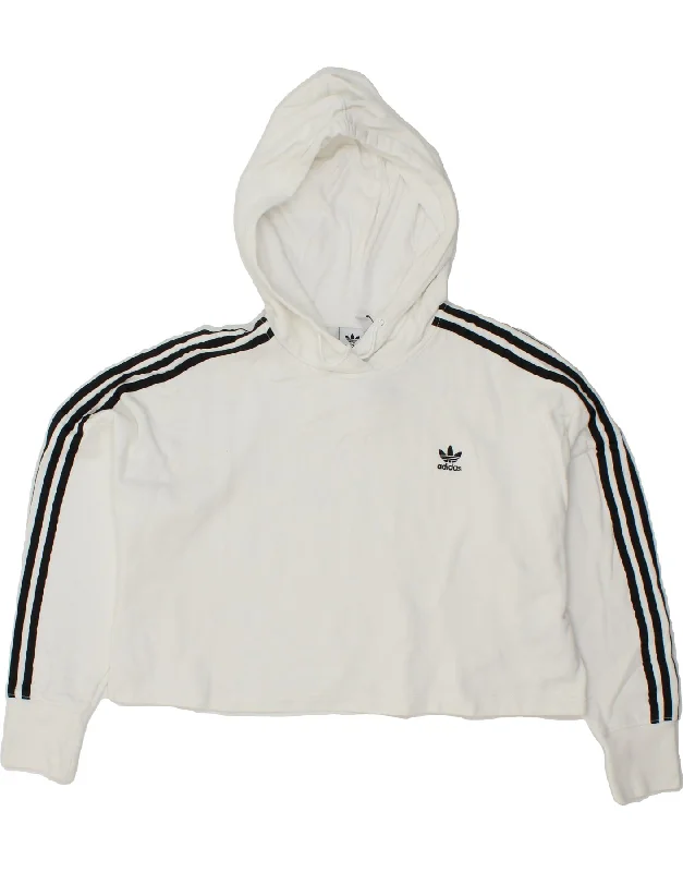 ADIDAS Womens Oversized Crop Hoodie Jumper UK 8 Small White Cotton Streetwear sweaters